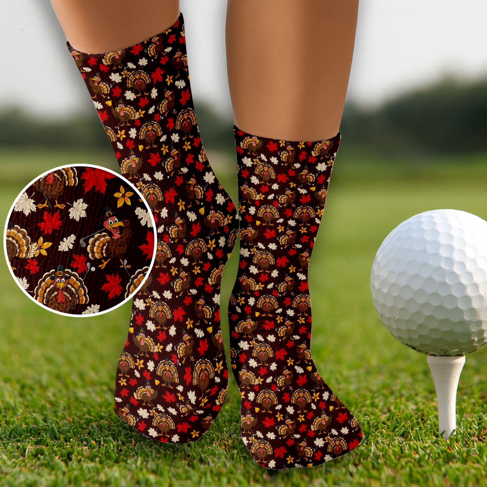 Blisscorners Funny Thanksgiving Turkey Golf Pose Golf Socks, Christmas Golf Gift, Gifts For Golf LoversLM2611