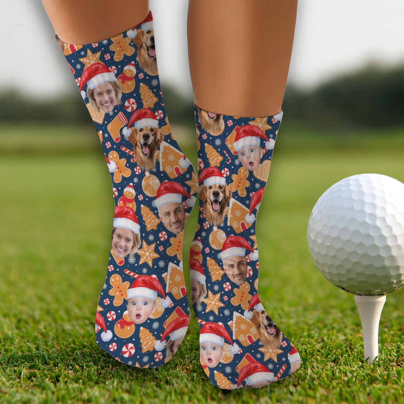 Blisscorners Custom Face Christmas Sweets Navy Golf Socks, Christmas Golf Socks, Golf Gift IdeaLM2611