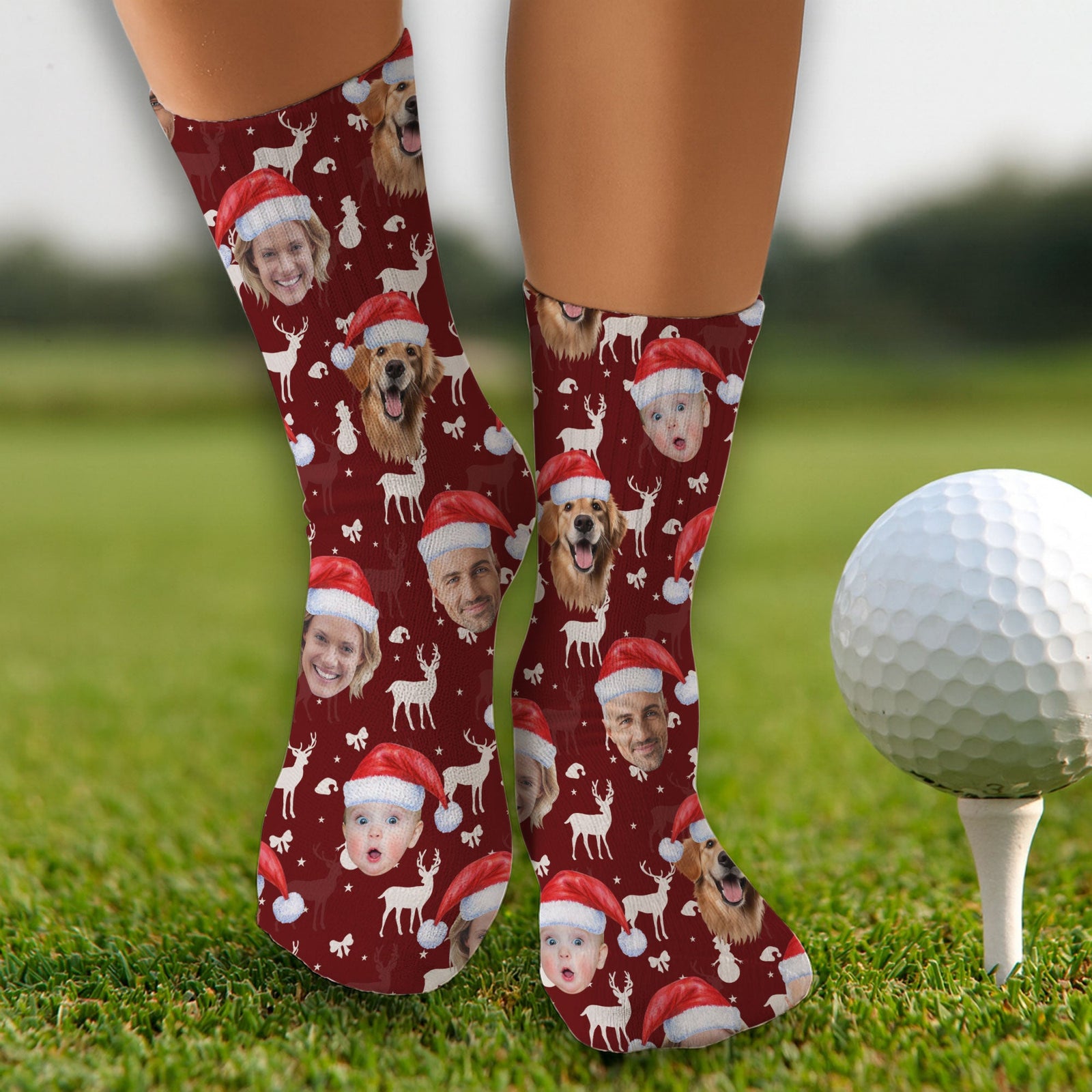 Blisscorners Custom Face Snow Figure Maroon Golf Socks, Christmas Golf Gift, Custom Golf AccessoriesLM2611