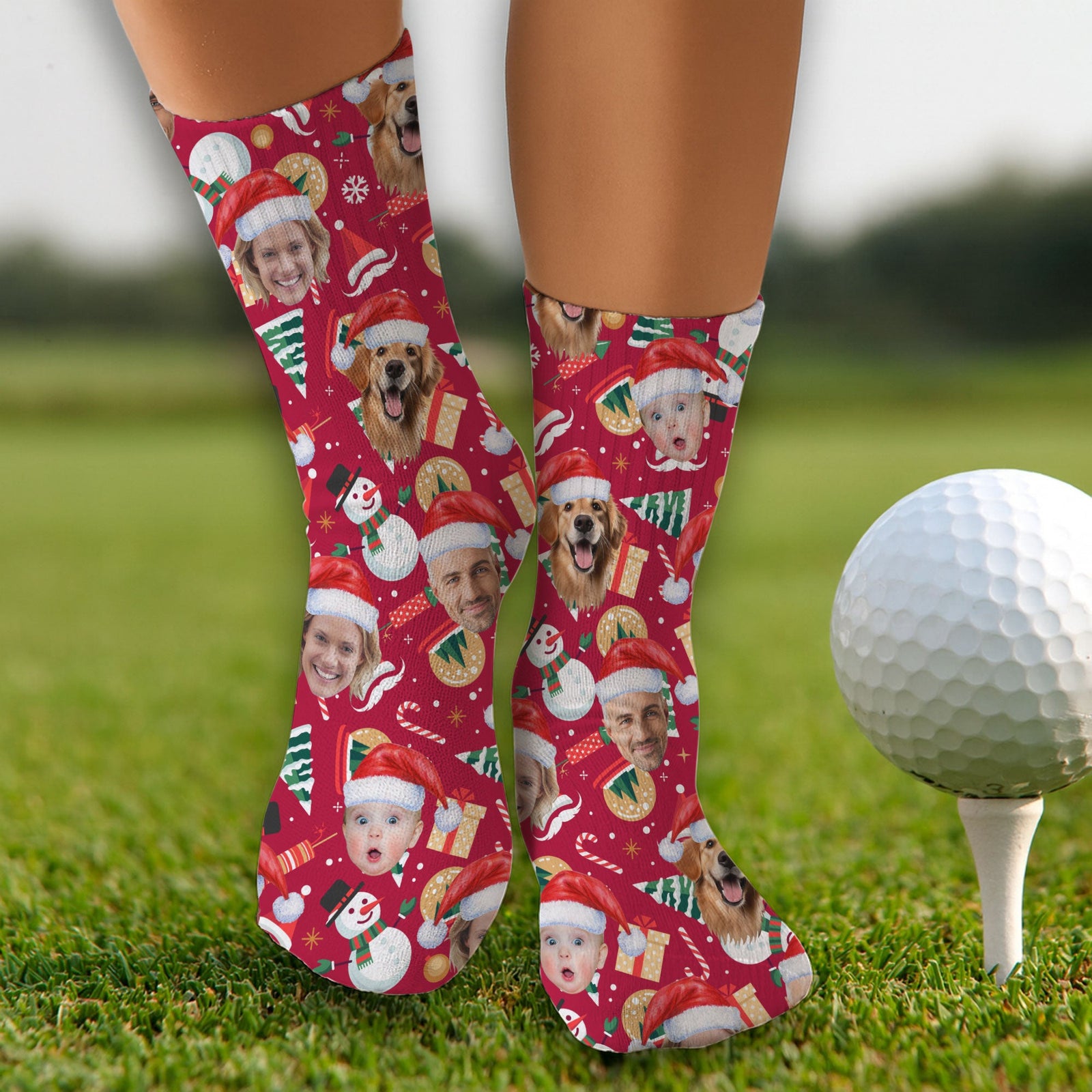 Blisscorners Custom Face Christmas Icons Red Golf Socks, Christmas Golf Gift, Custom Golf AccessoriesLM2611
