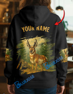 Blisscorners Black Pronghorn Hunter Personalized Name Hoodie For Hunting Lover