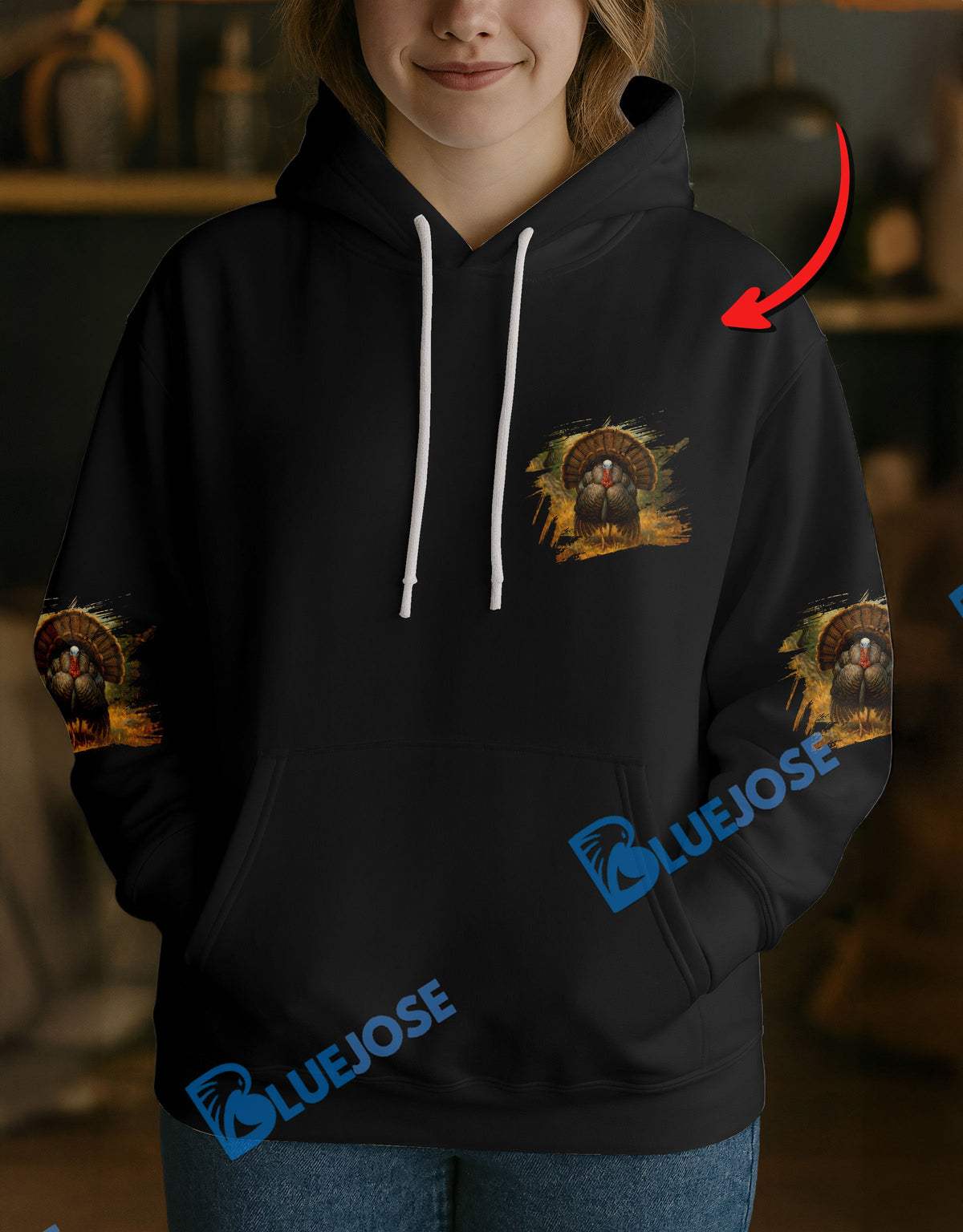 Blisscorners Black Turkey Hunter Personalized Name Hoodie For Hunting Lover