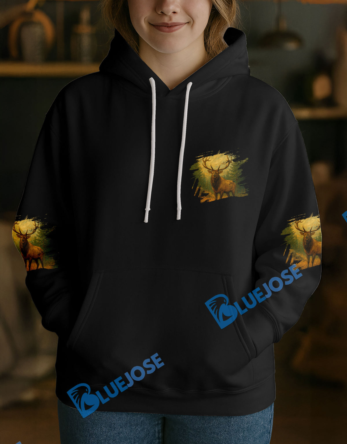 Blisscorners Black Elk Hunter Personalized Name Hoodie For Hunting Lover