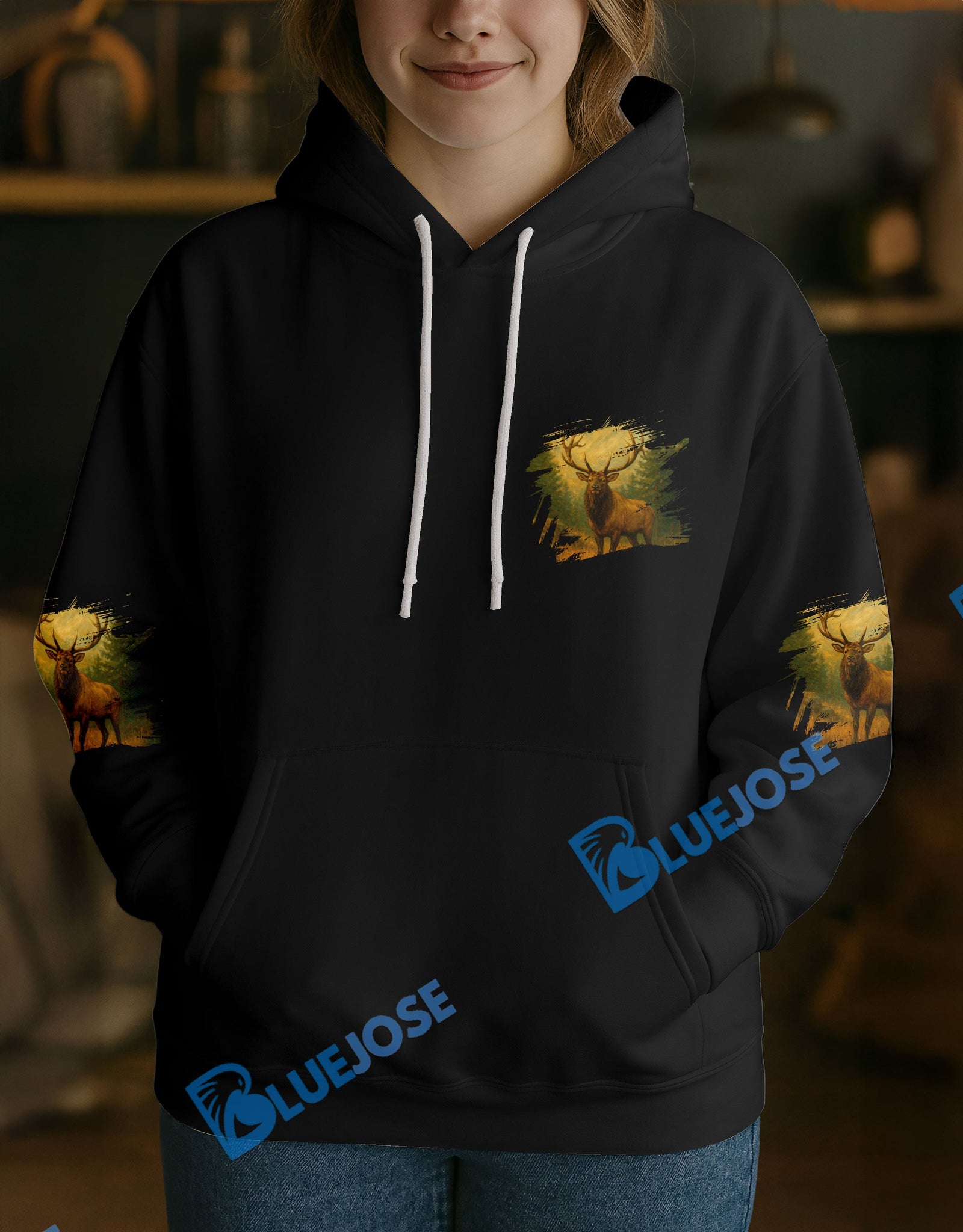 Blisscorners Black Elk Hunter Personalized Name Hoodie For Hunting Lover