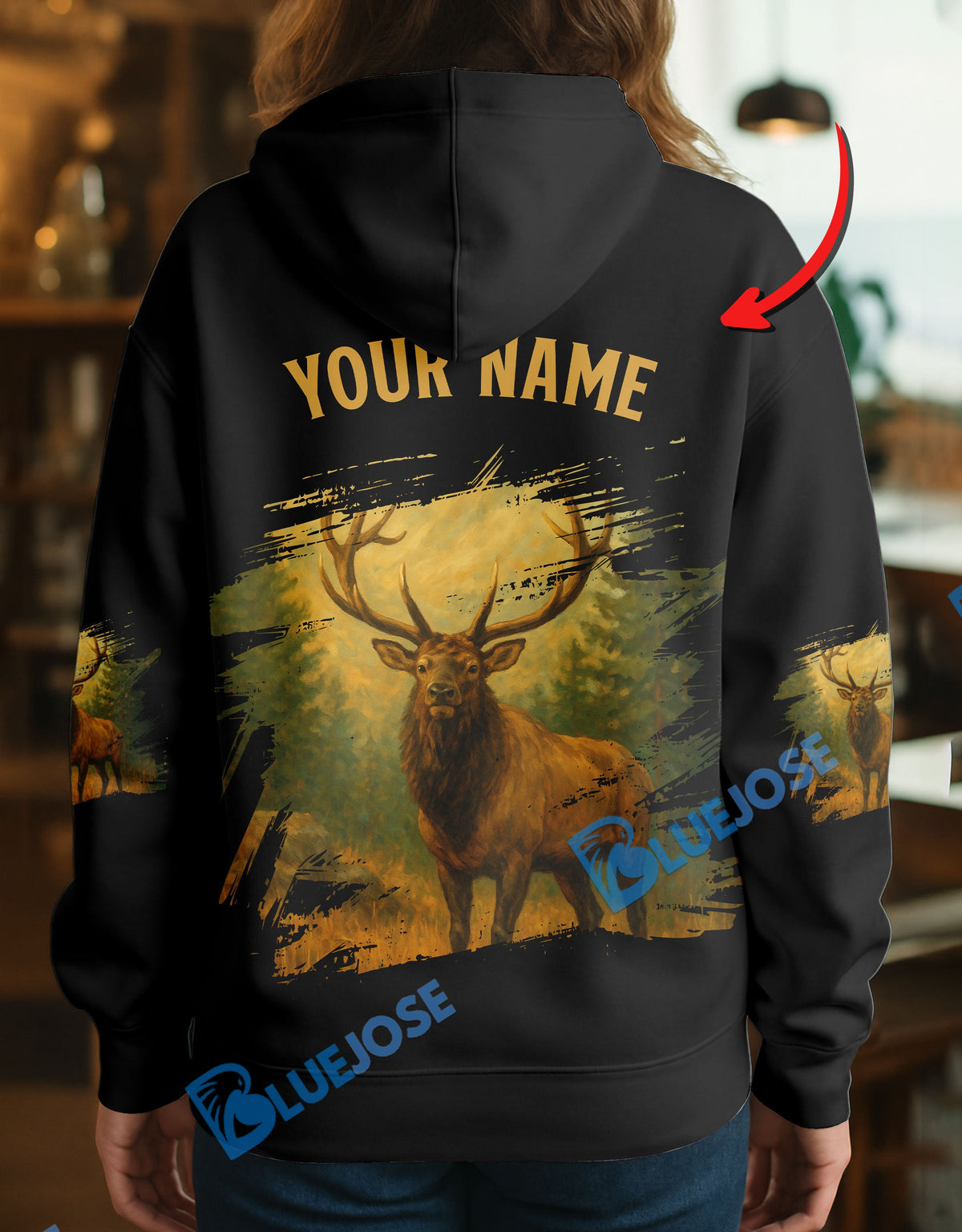 Blisscorners Black Elk Hunter Personalized Name Hoodie For Hunting Lover