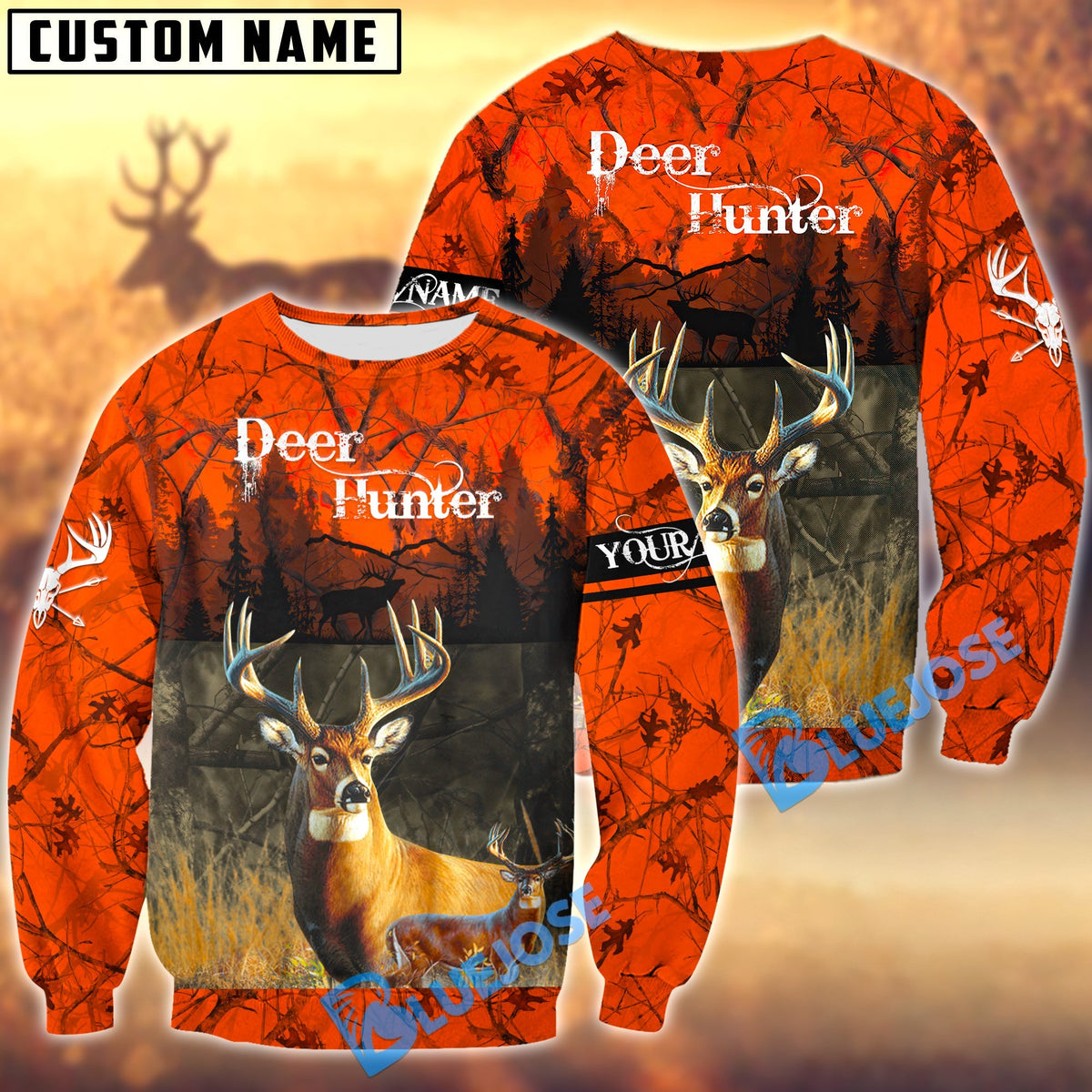 Blisscorners Personalized Name Deer Hunting Orange Green Camo 3D Shirts