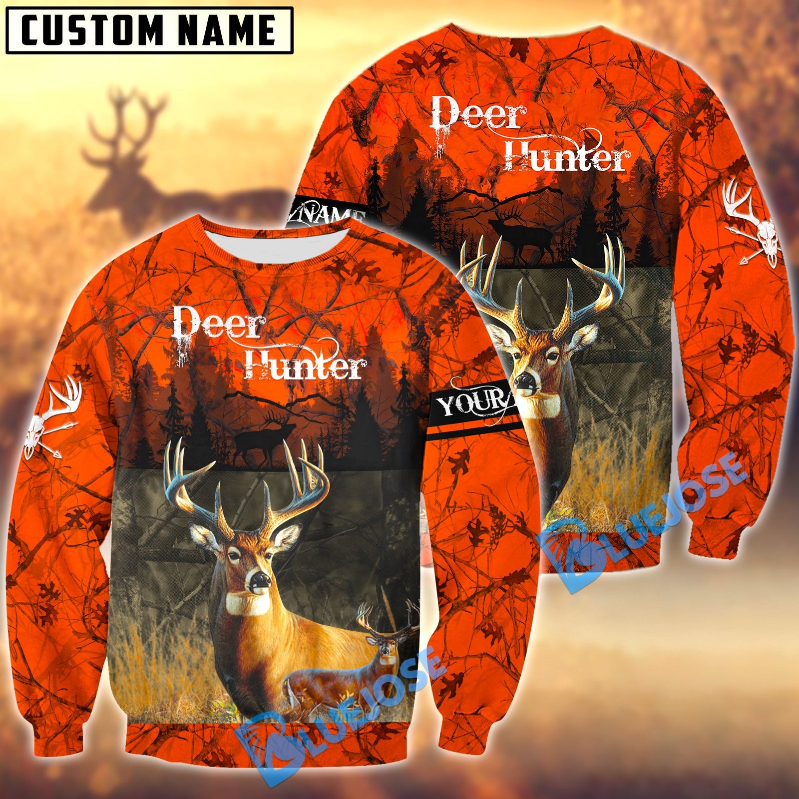 Blisscorners Personalized Name Deer Hunting Orange Green Camo 3D Shirts