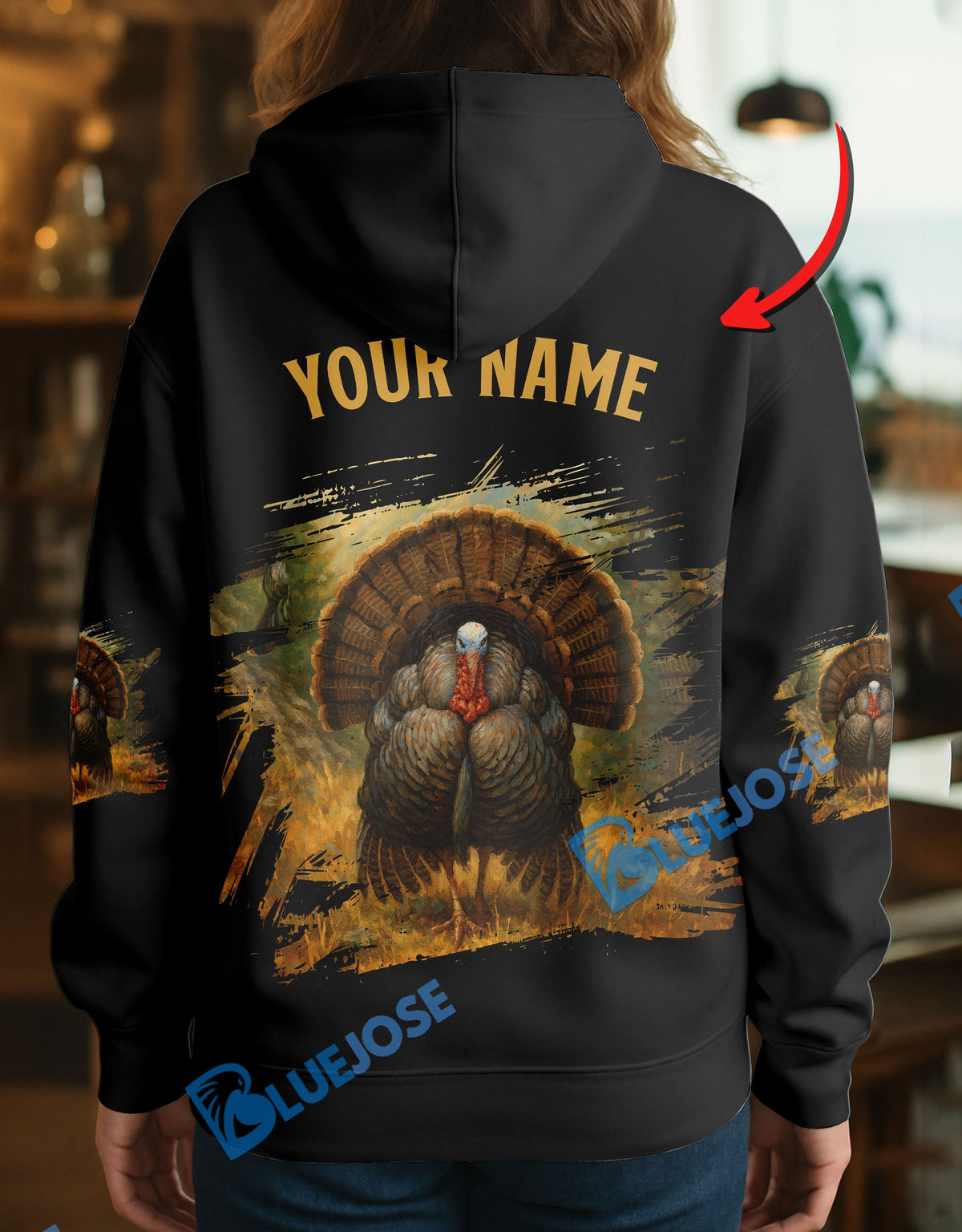 Blisscorners Black Turkey Hunter Personalized Name Hoodie For Hunting Lover