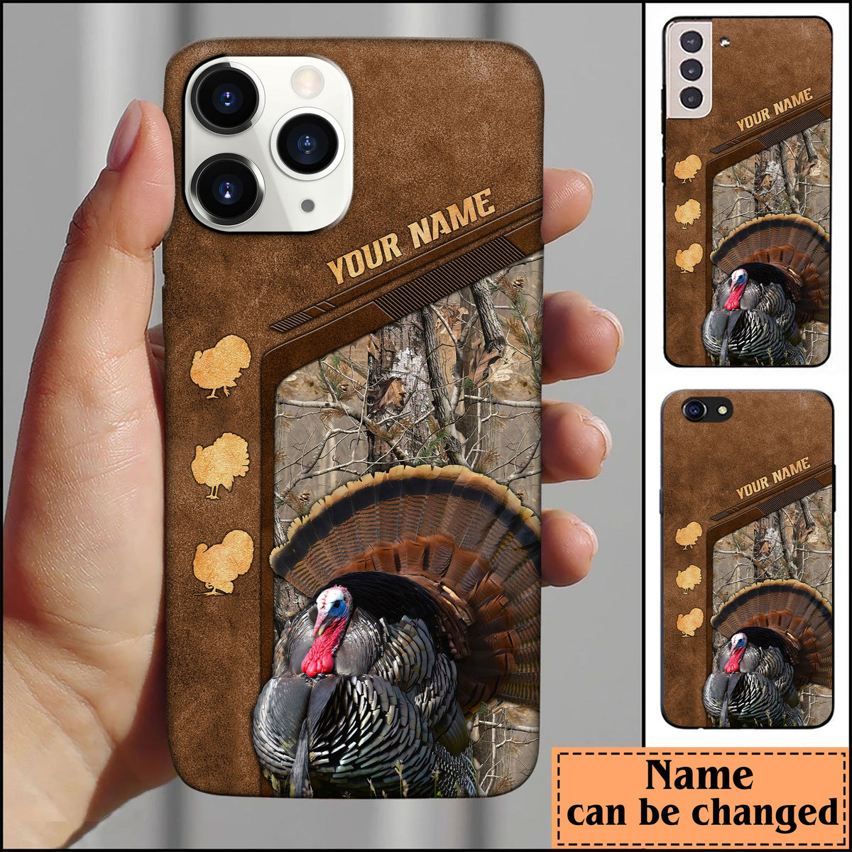Blisscorners Turkey Hunting Premium Brown Pattern Personalized Name Phone Case LM0912