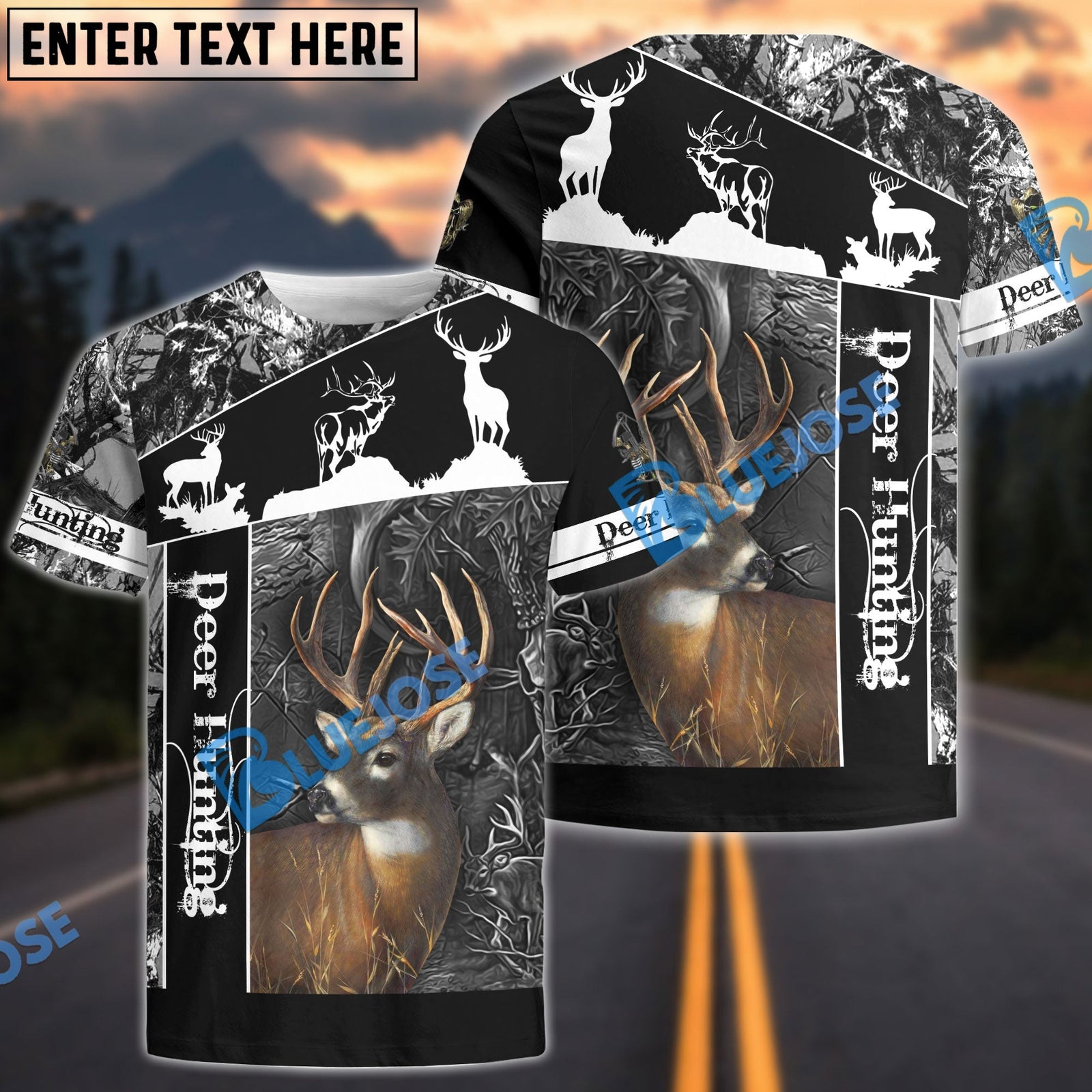 Blisscorners Personalized Name Deer Black Hunting Pattern 3D Shirts