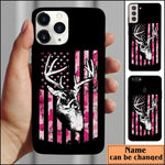 Blisscorners Whitetail Buck Womens Deer Hunting Pink Camo American Flag Personalized Name Phone Case LM0912