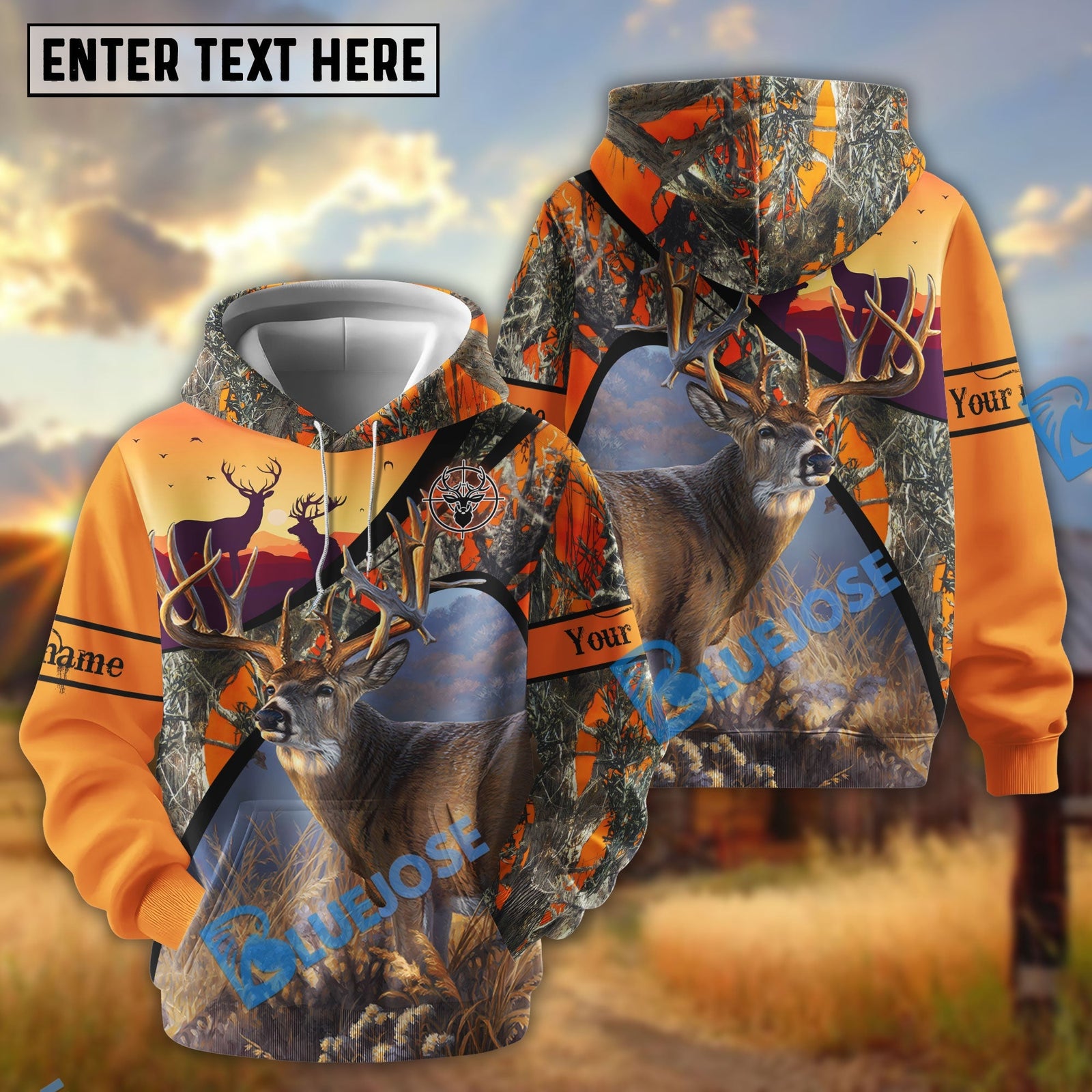 Blisscorners Deer Hunting Orange Pattern Customized Name 3D Shirts
