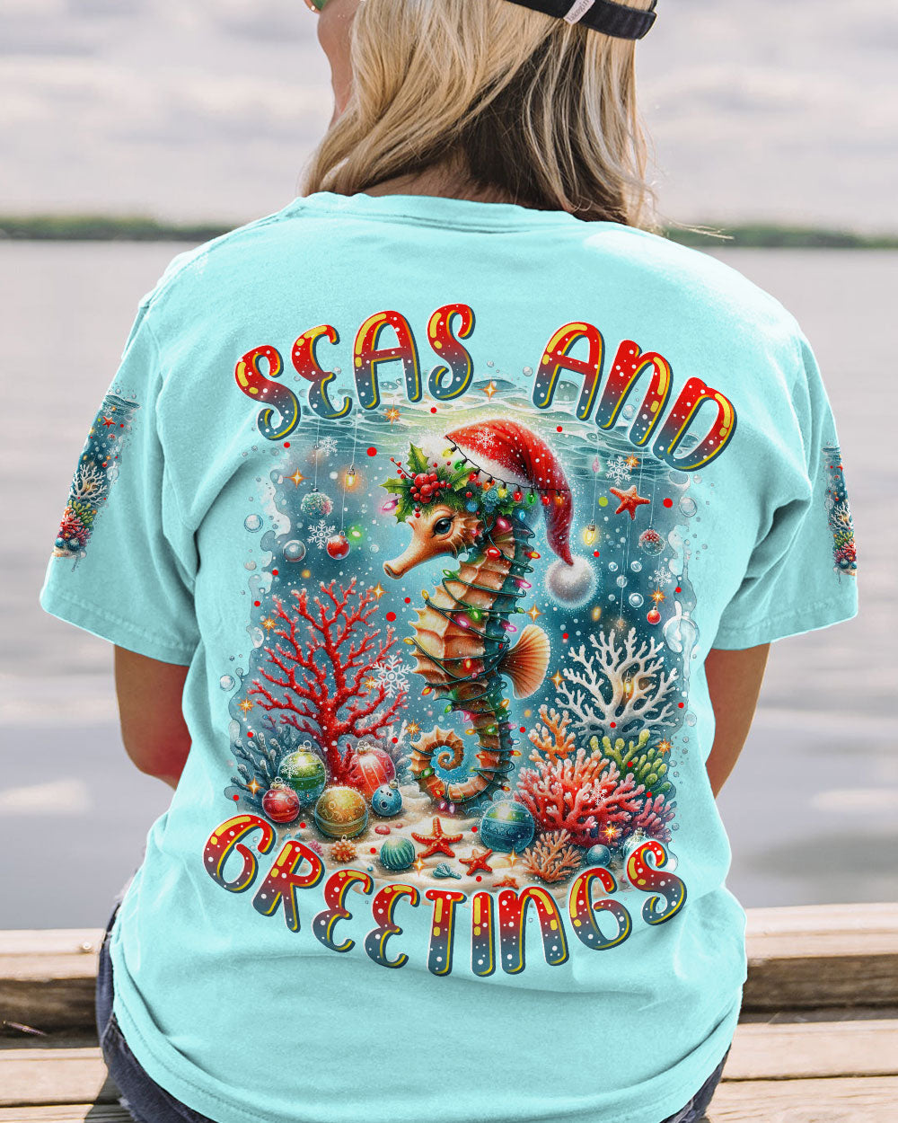 BLISSCORNERS SEAS AND GREETINGS SEAHORSE CHRISTMAS ALL OVER PRINT