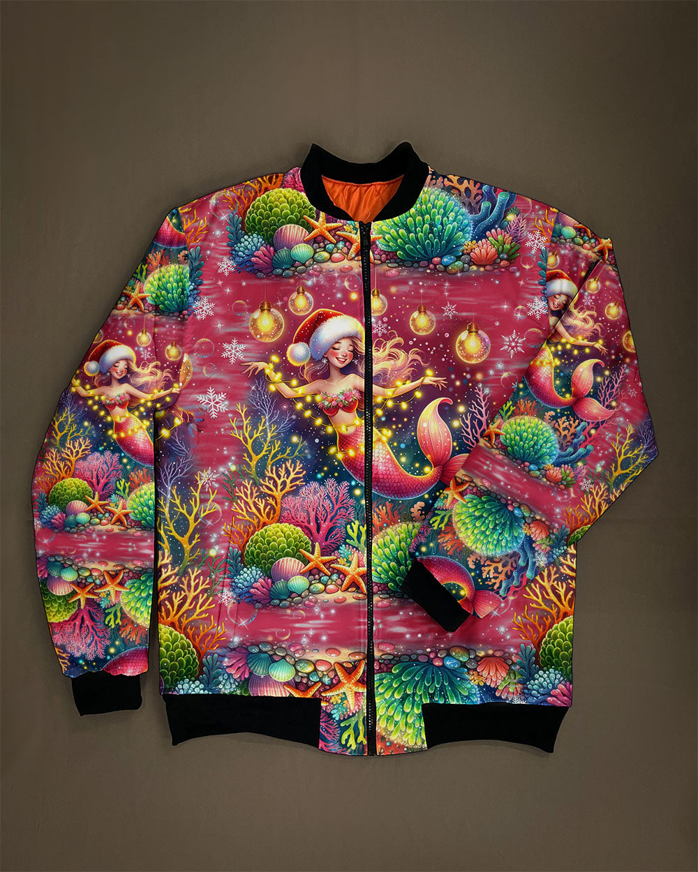BLISSCORNERS HOLLY JOLLY MERMAID CHRISTMAS BOMBER JACKET
