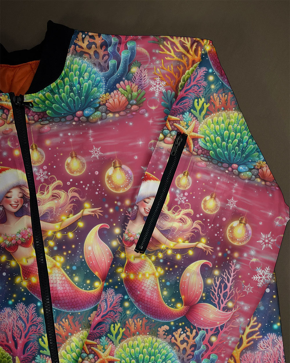 BLISSCORNERS HOLLY JOLLY MERMAID CHRISTMAS BOMBER JACKET