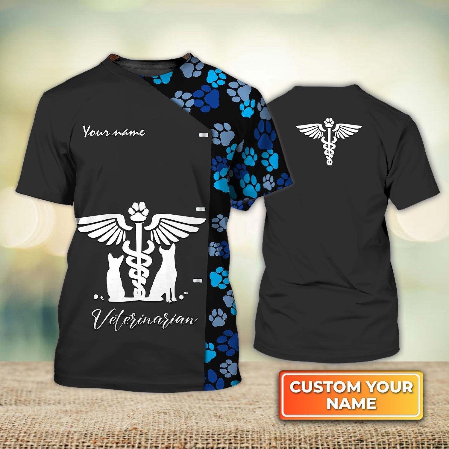 Blisscorners Customized 3D Veterinarian Shirt Veterinarian Paw Dog Veterinarian Uniform Blue