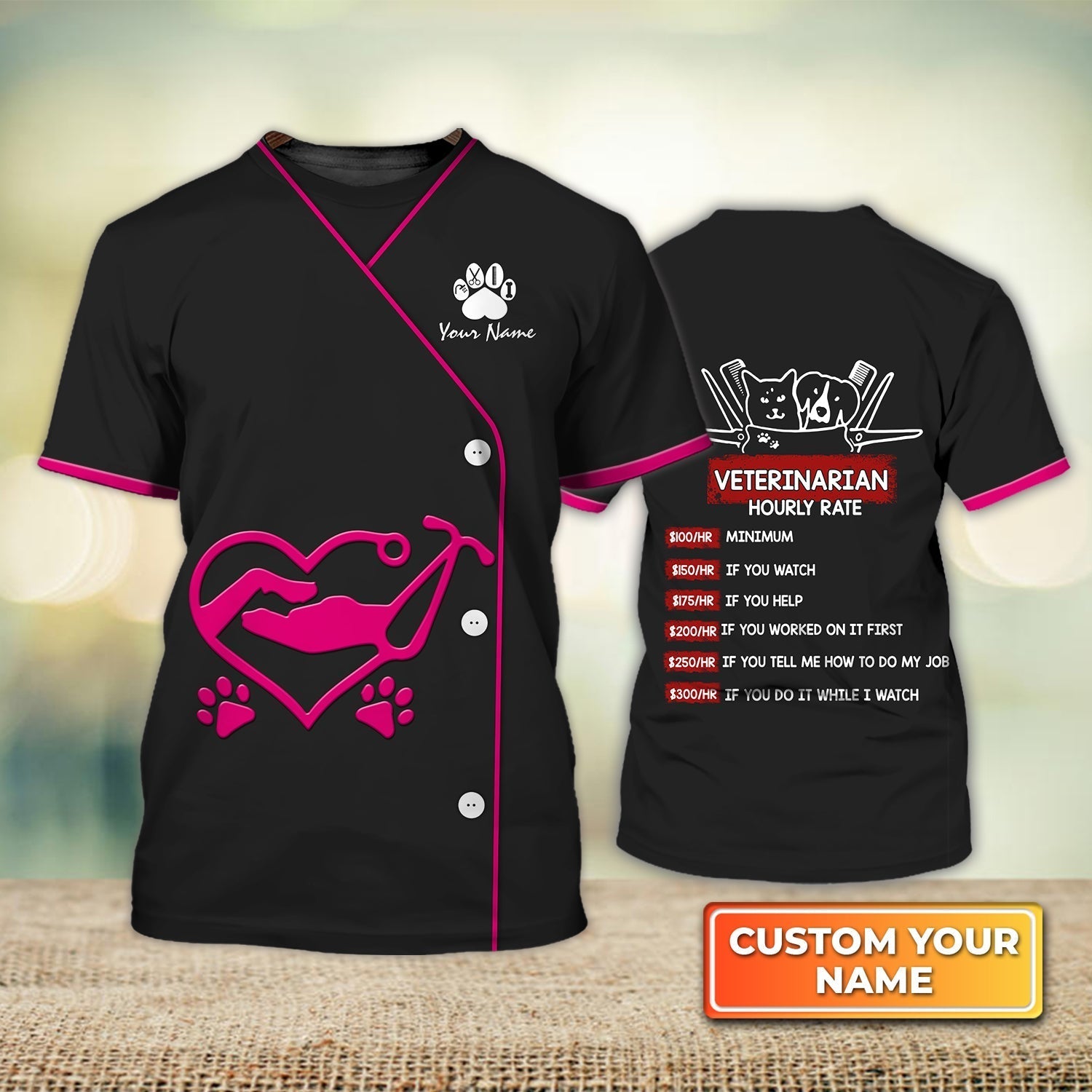 Blisscorners Custom Veterinarian Shirt Hourly Rate Veterinarian Uniform Black