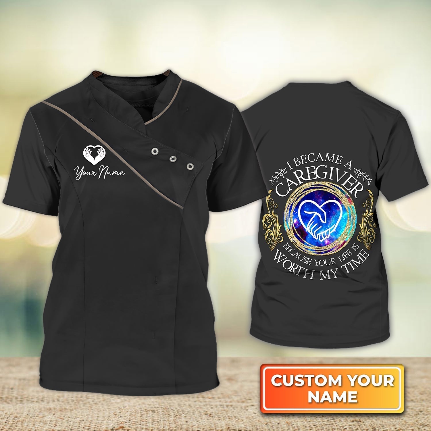Blisscorners Personalized Name 3D Caregiver Shirts Caregiver Home Care Caregiver Uniform Heart