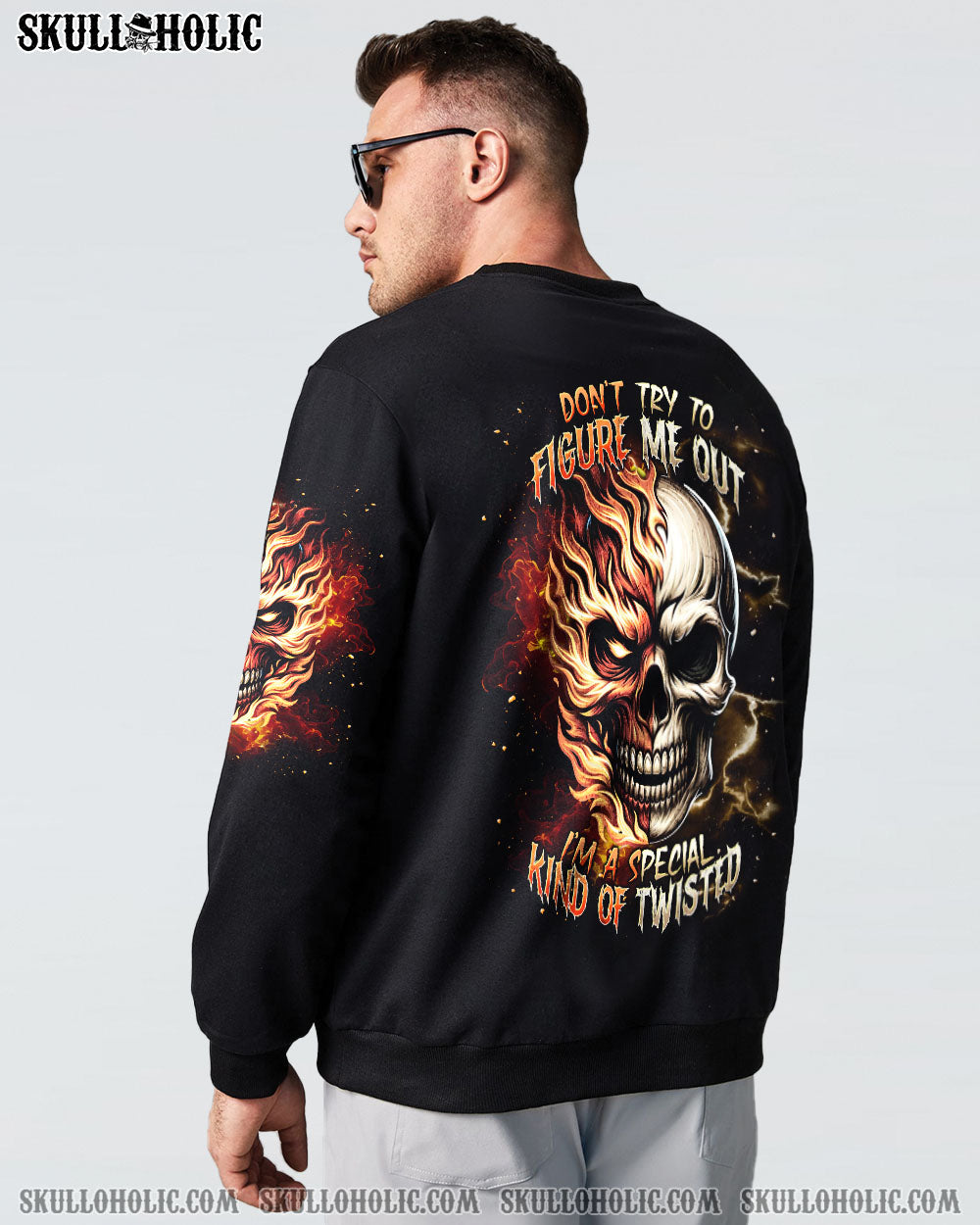 BLISSCORNERS DON'T TRY TO FIGURE ME OUT FIRE HALF SKULL ALL OVER PRINT