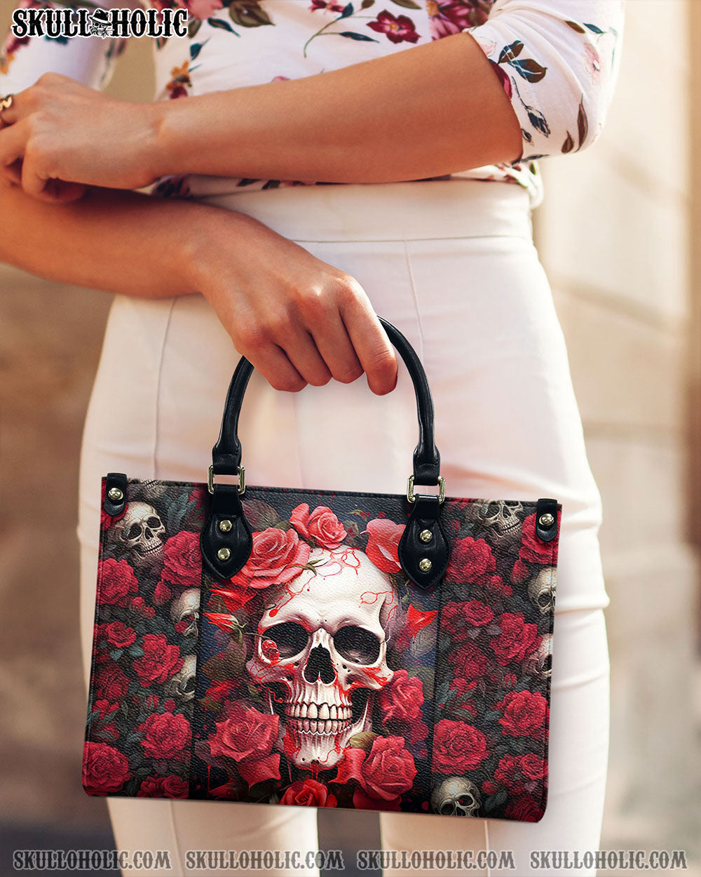 BLISSCORNERS SKULL ROSES LEATHER HANDBAG