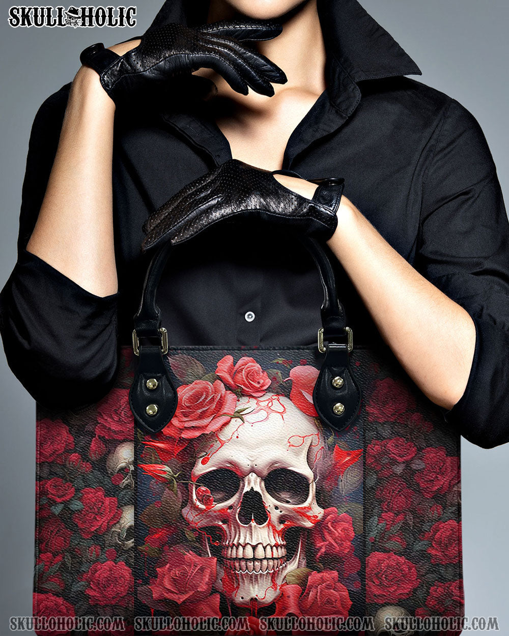 BLISSCORNERS SKULL ROSES LEATHER HANDBAG