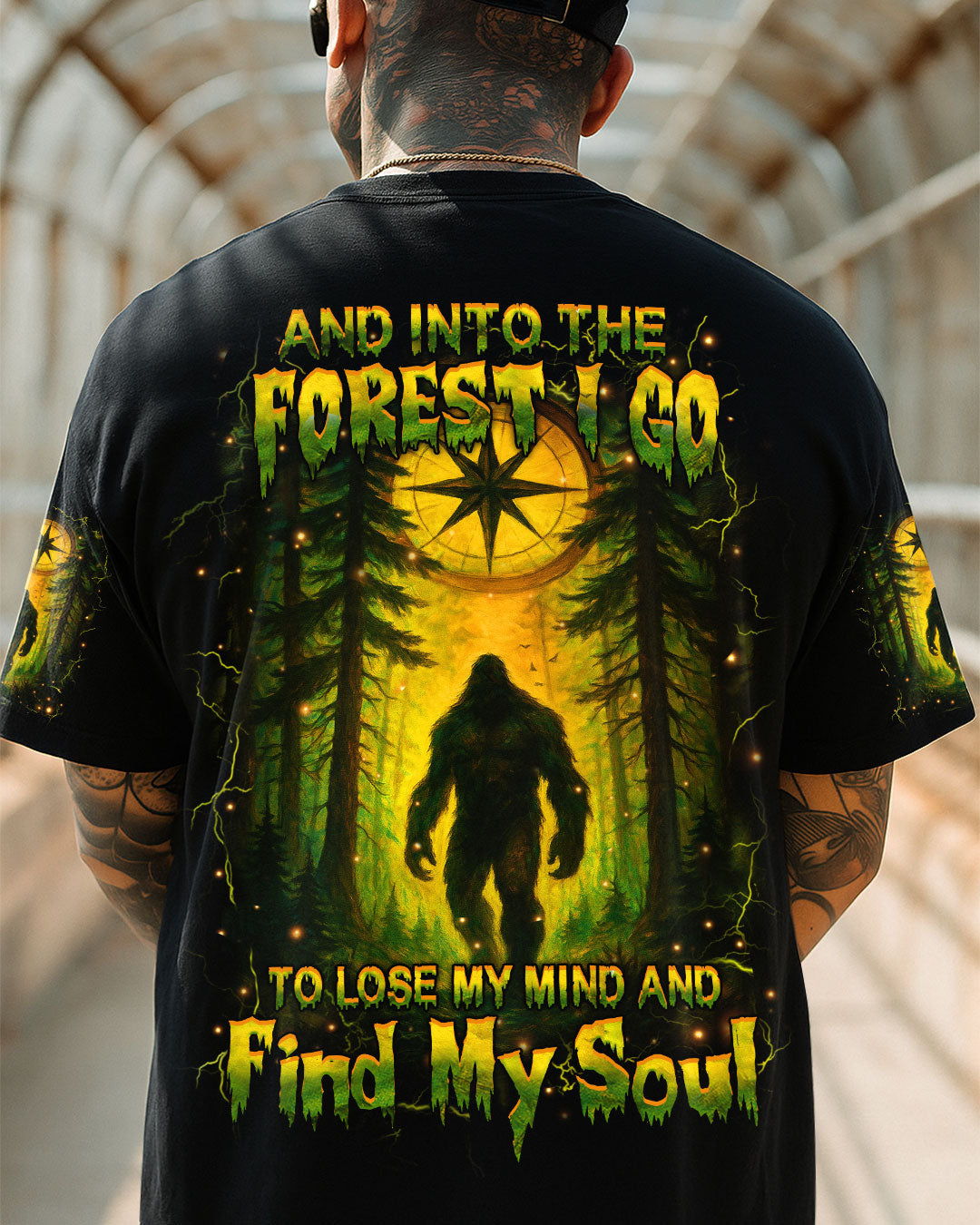 BLISSCORNERS AND INTO THE FOREST I GO BIGFOOT ALL OVER PRINT