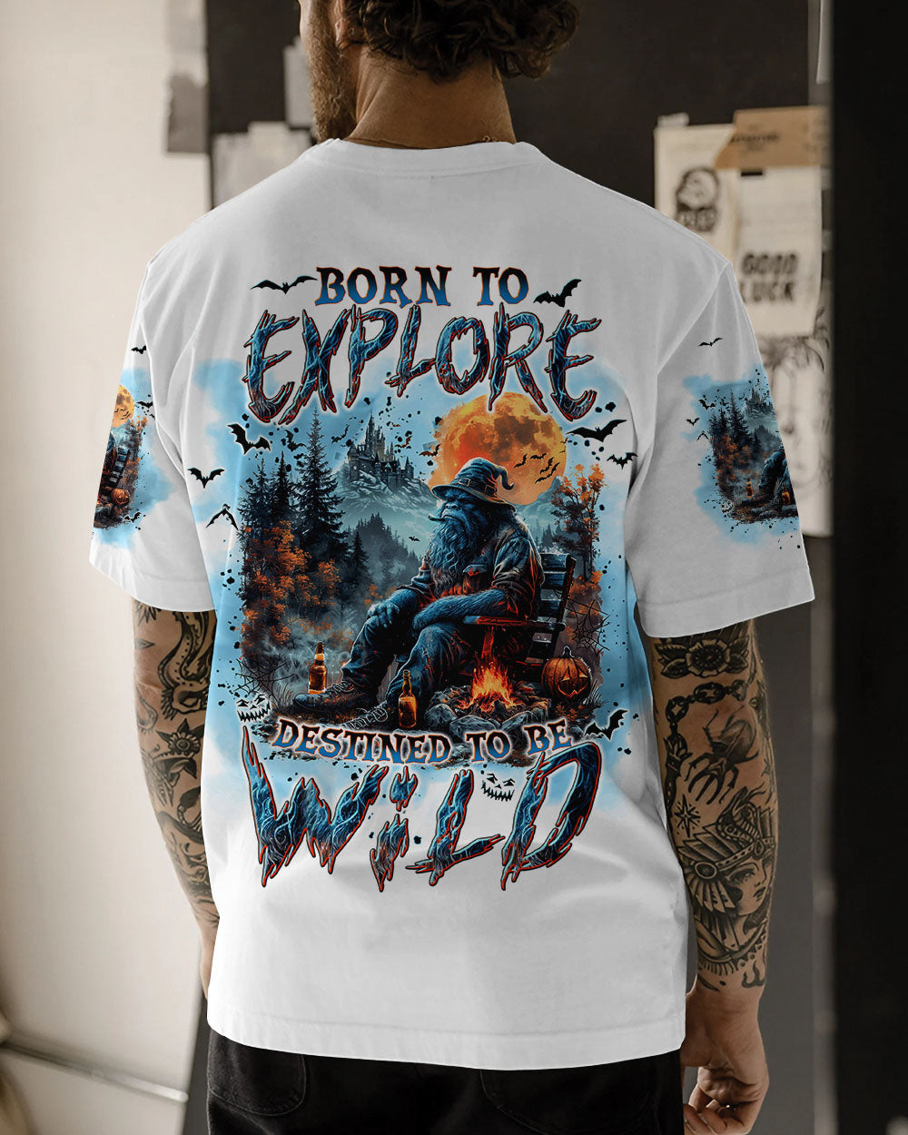BLISSCORNERS BORN TO EXPLORE DESTINED TO BE WILD BIGFOOT HALLOWEEN ALL OVER PRINT