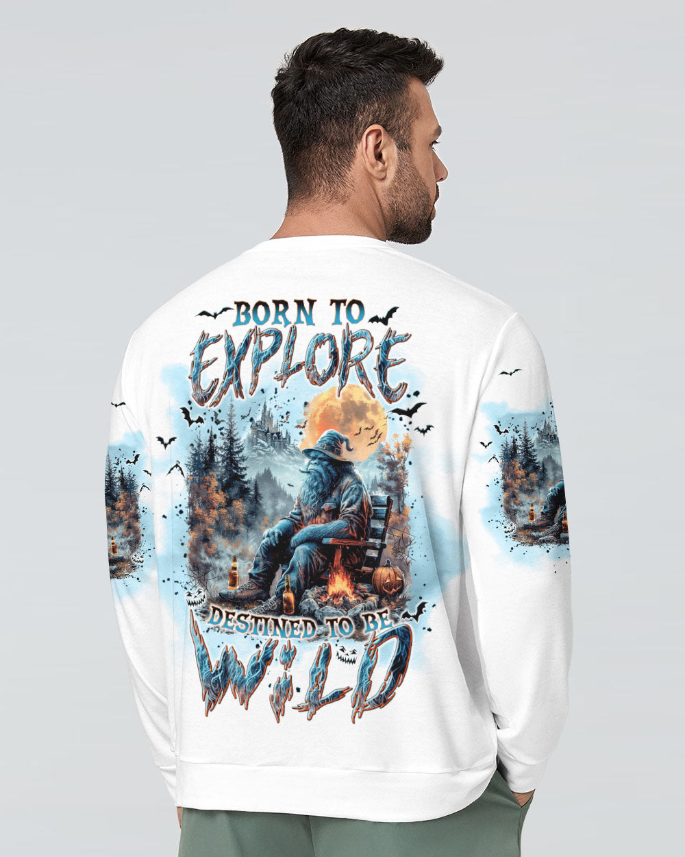 BLISSCORNERS BORN TO EXPLORE DESTINED TO BE WILD BIGFOOT HALLOWEEN ALL OVER PRINT