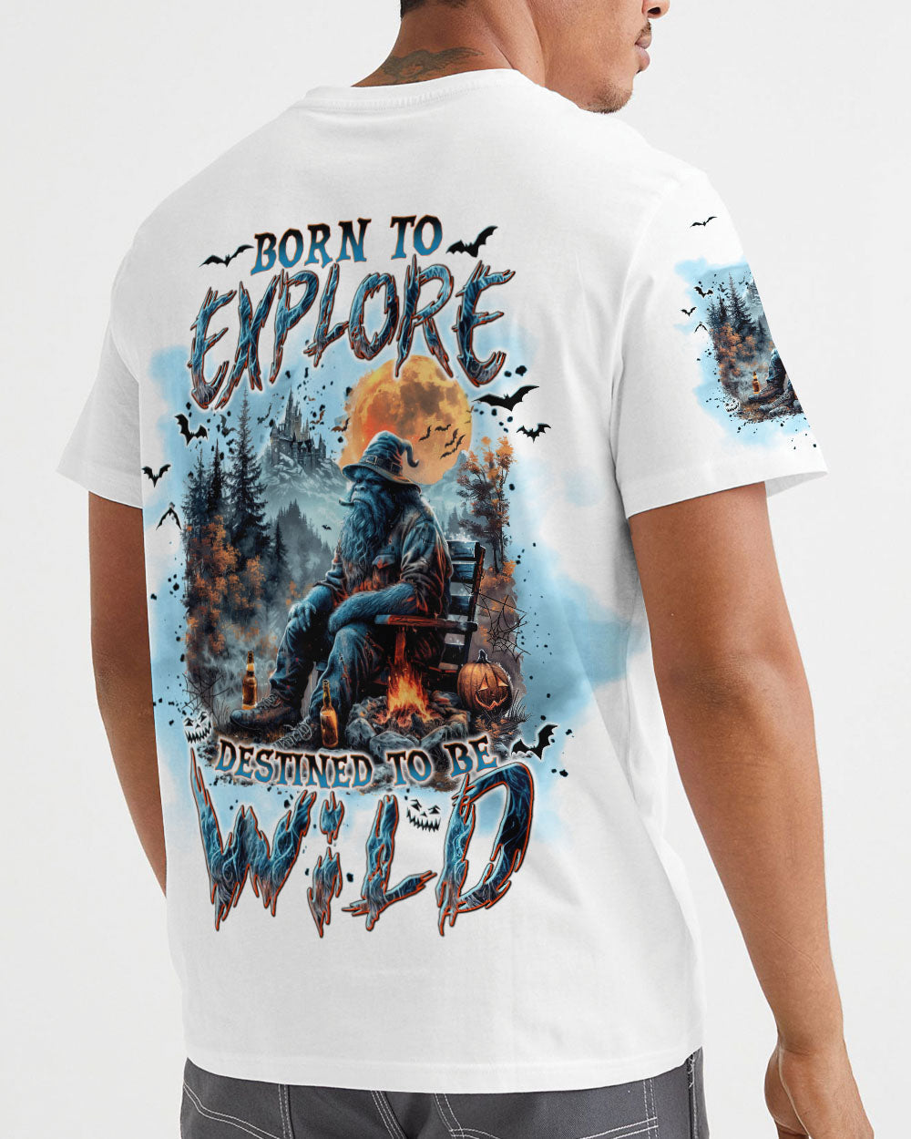 BLISSCORNERS BORN TO EXPLORE DESTINED TO BE WILD BIGFOOT HALLOWEEN ALL OVER PRINT