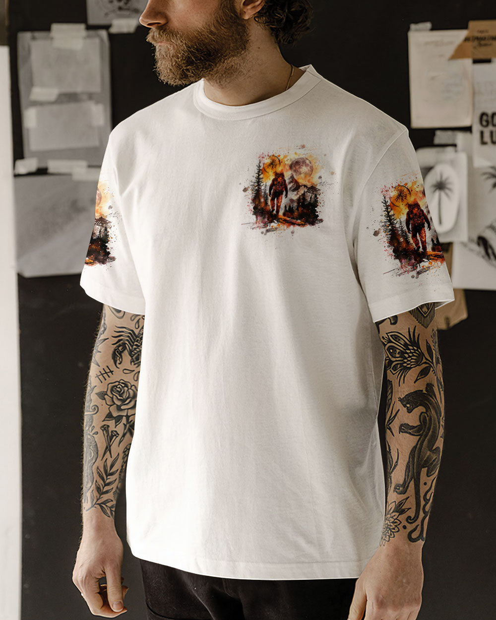 BLISSCORNERS NOT ALL WHO WANDER ARE LOST BIGFOOT COMPASS ALL OVER PRINT