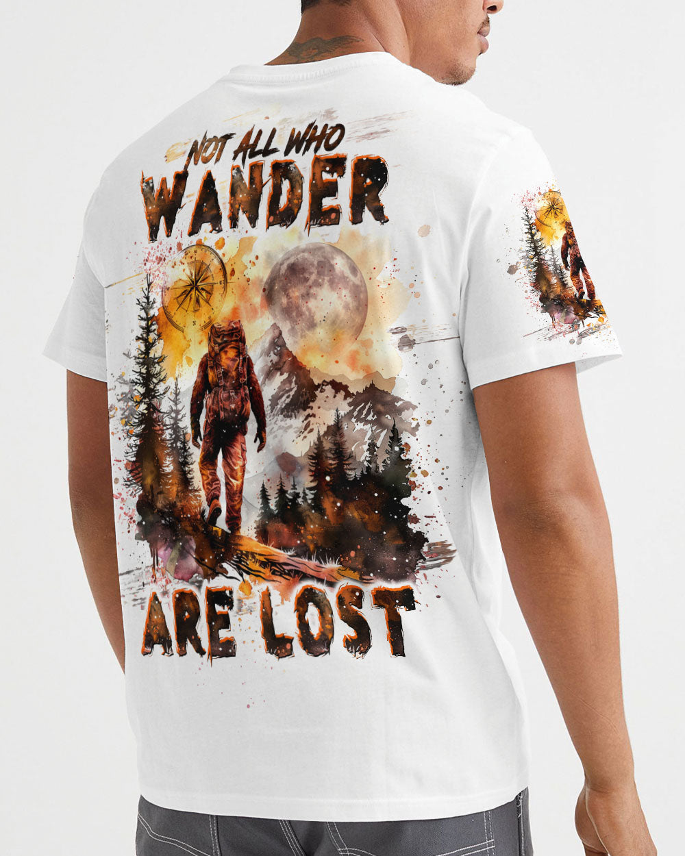 BLISSCORNERS NOT ALL WHO WANDER ARE LOST BIGFOOT COMPASS ALL OVER PRINT