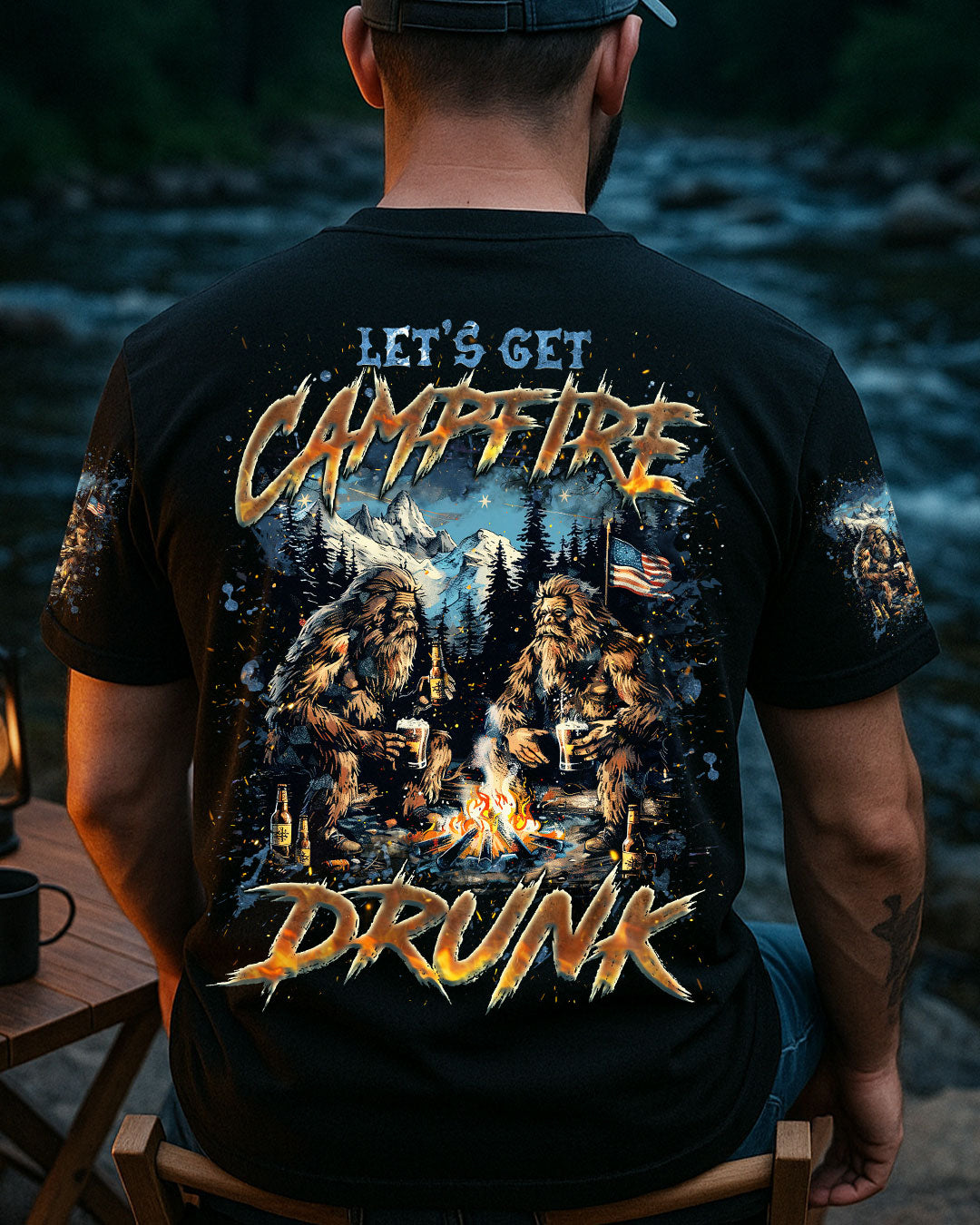 BLISSCORNERS LET'S GET CAMPFIRE DRUNK BIGFOOT ALL OVER PRINT