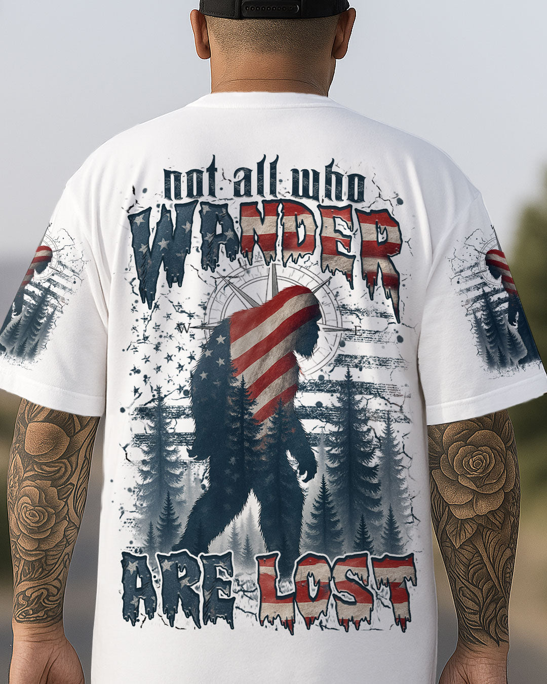 BLISSCORNERS NOT ALL WHO WANDER ARE LOST BIGFOOT ALL OVER PRINT