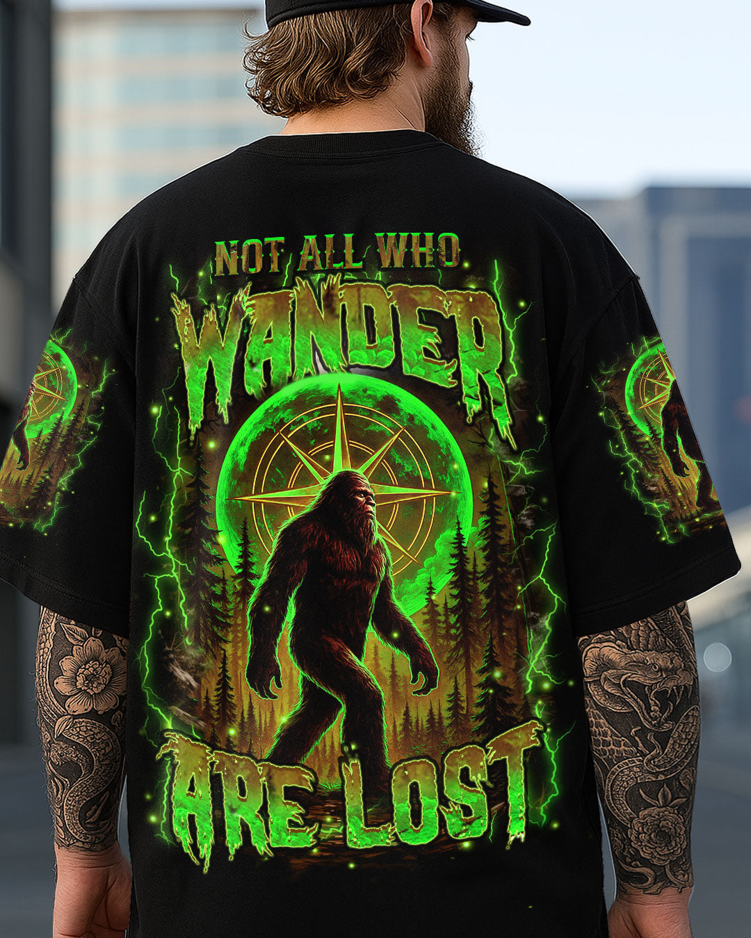BLISSCORNERS NOT ALL WHO WANDER ARE LOST BIGFOOT ALL OVER PRINT