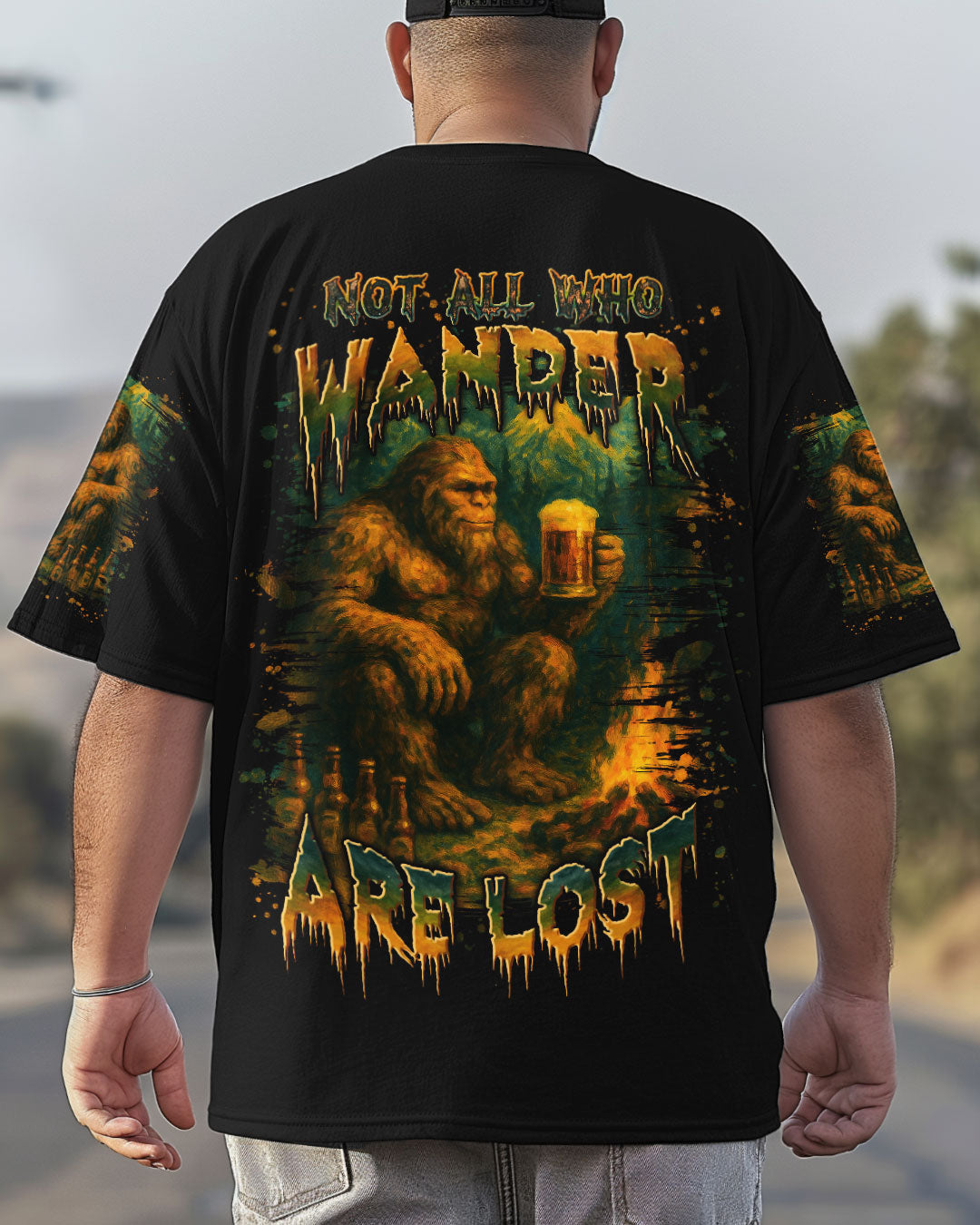 BLISSCORNERS NOT ALL WHO WANDER ARE LOST BIGFOOT COMPASS ALL OVER PRINT