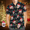 (Photo Inserted) Blisscorners Black Custom Face Men's Hawaiian Shirt Personalized Photo Christmas Family Xmas Leds Aloha Shirts