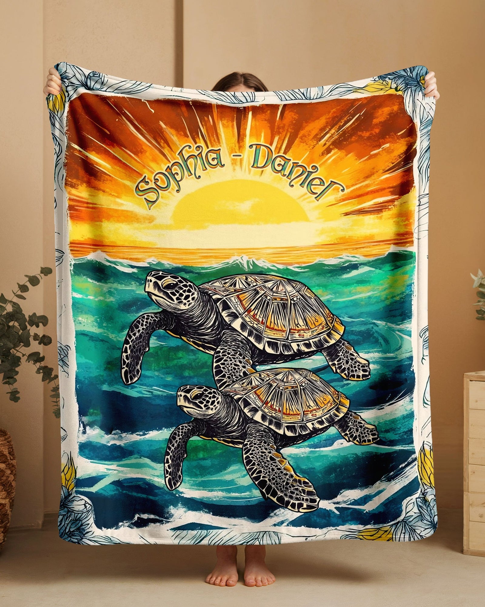 BLISSCORNERS PERSONALIZED COUPLE TURTLE FLEECE BLANKET