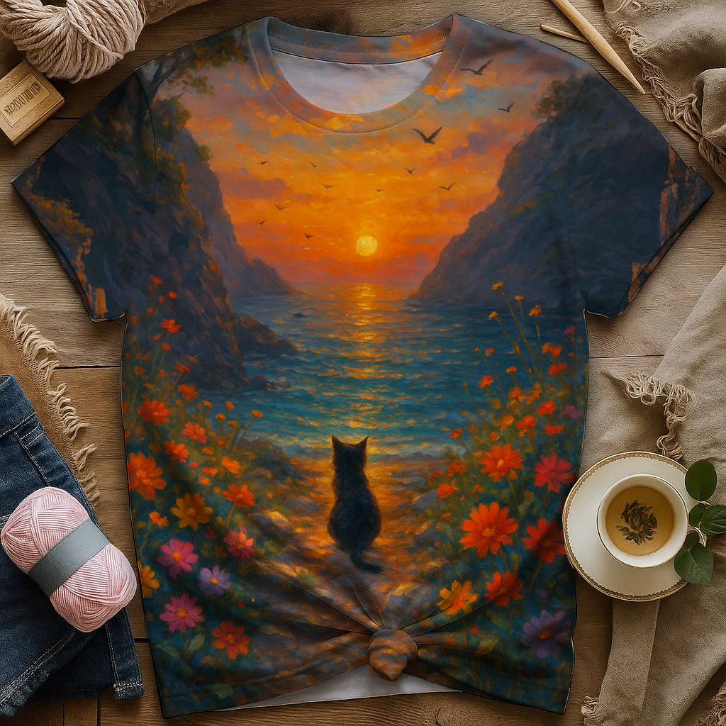 Blisscorners Sunset Cat Garden Tee