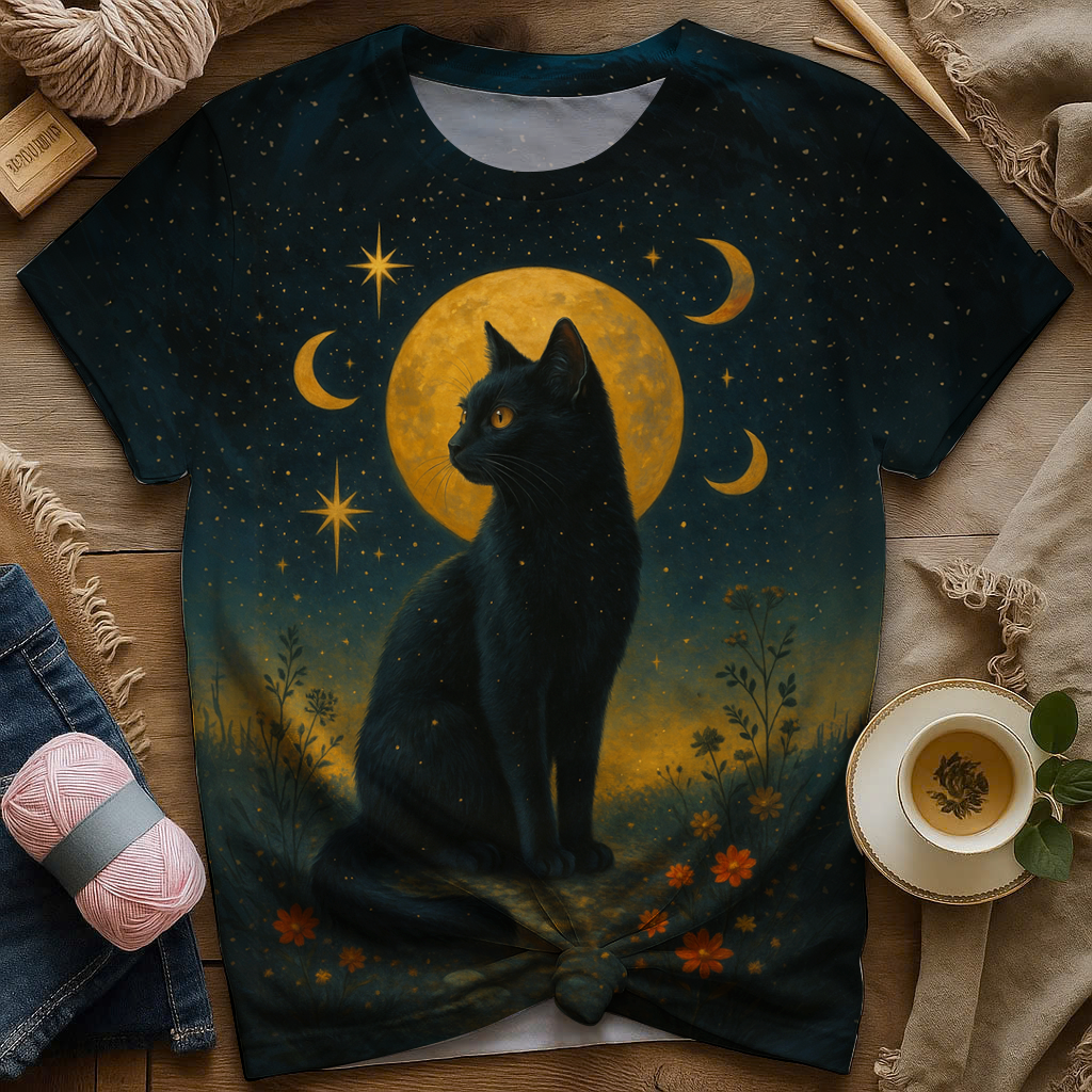 Blisscorners Mystic Black Cat Moon Tee