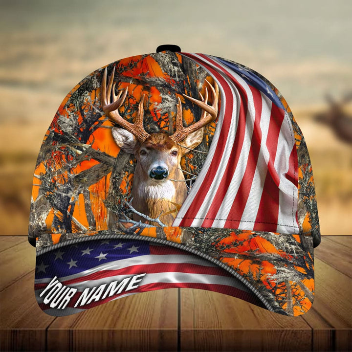 Blisscorners Premium Loralle US Flag Deer Hunting Camo Pattern 3D Multicolor Personalized Cap