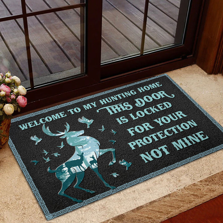 Blisscorners Hunting Rubber Doormat, Welcome my hunting home this door is locked for your protection Welcome Doormat, Indoor Outdoor Door Mat, Home Decor