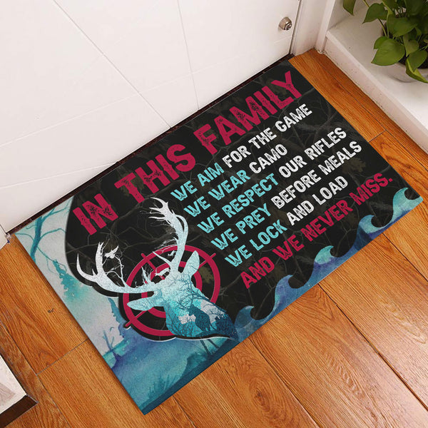 Blisscorners Hunting Rubber Doormat, Deer Hunting In This Family We Wear Camo We Never Miss Welcome Doormat, Indoor Outdoor Door Mat, Home Decor