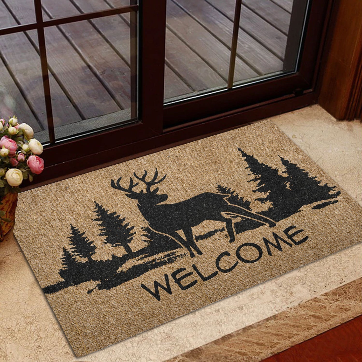 Blisscorners Hunting Rubber Doormat, Deer Hunting Forest Brown Pattern Welcome Doormat, Indoor Outdoor Door Mat, Home Decor

 LM1611