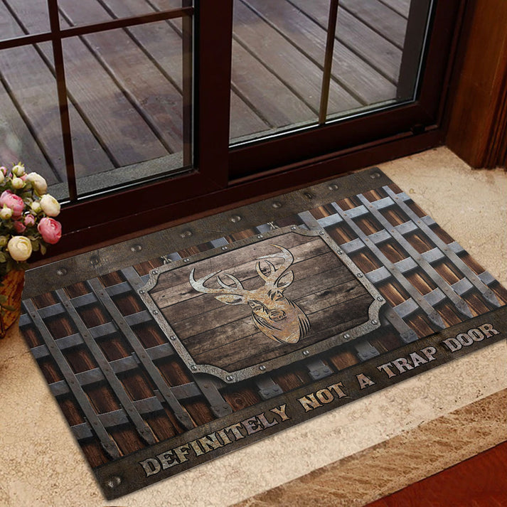 Blisscorners Hunting Rubber Doormat, Deer Hunting definitely not a trap door Metal Hatch Pattern Welcome Doormat, Indoor Outdoor Door Mat, Home Decor