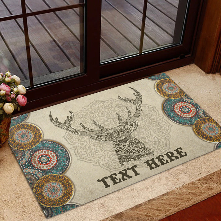 Blisscorners Personalized Hunting Rubber Doormat, Deer Hunter Hunting Bohemian Mandala Welcome Doormat, Custom Name Indoor Outdoor Door Mat, Home Decor