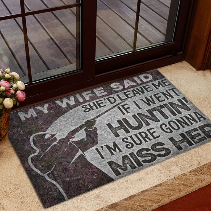 Blisscorners Personalized Hunting Rubber Doormat, Hunting Hunter My Wife Said Huntin' Welcome Doormat, Custom Name Indoor Outdoor Door Mat, Home Decor