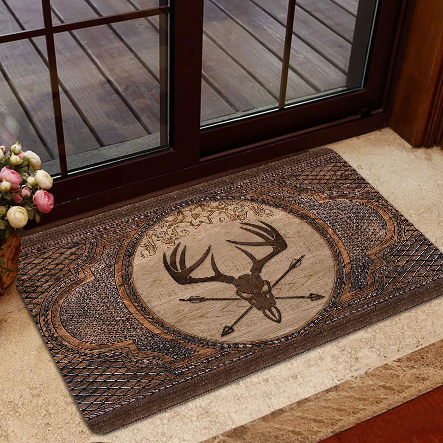 Blisscorners Hunting Rubber Doormat, Deer Hunting Hunter Sculpture Wood Pattern Welcome Doormat, Indoor Outdoor Door Mat, Home Decor
 LM1611