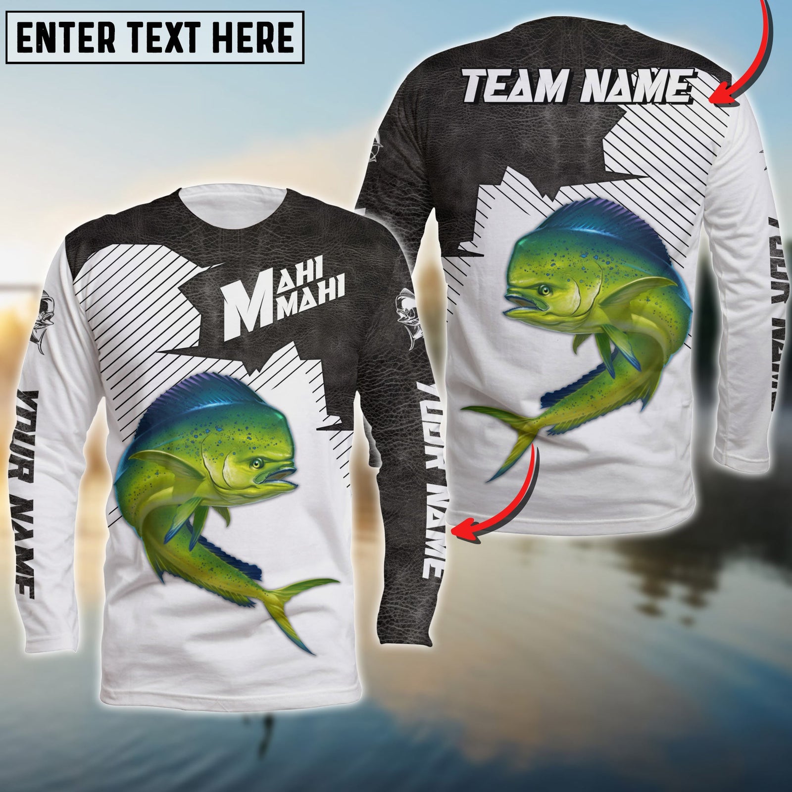 Blisscorners Mahi-mahi Fishing Vintage Style Black Leather Pattern Sport Jersey Personalized Name Long Sweat Shirt