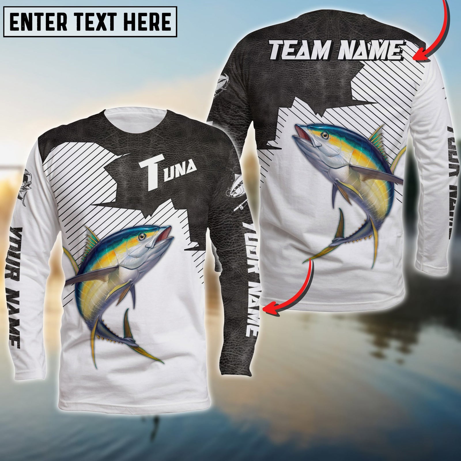 Blisscorners Tuna Fishing Vintage Style Black Leather Pattern Sport Jersey Personalized Name Long Sweat Shirt