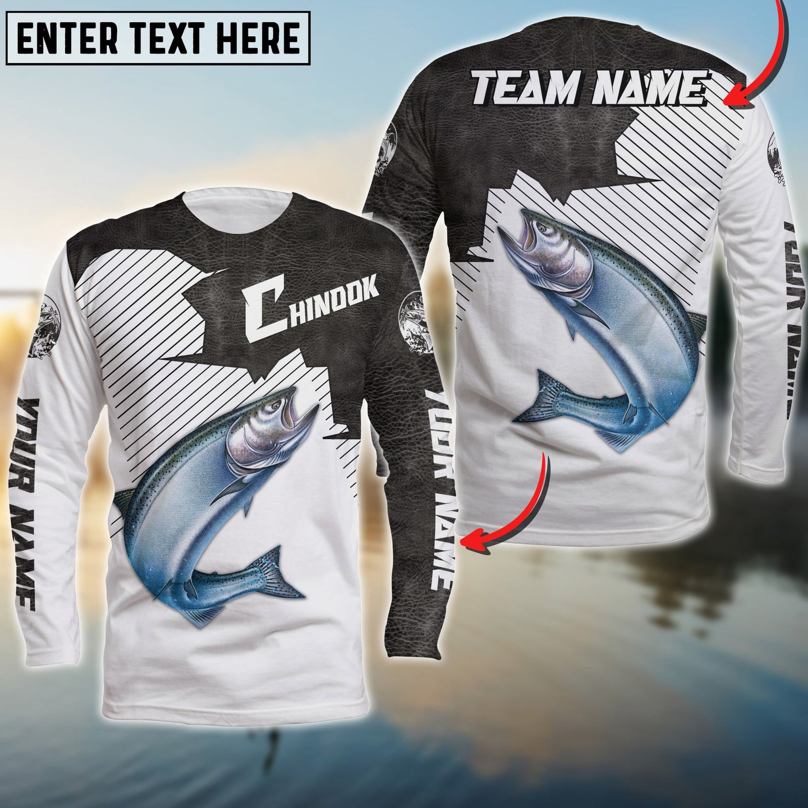 Blisscorners Chinook Fishing Vintage Style Black Leather Pattern Sport Jersey Personalized Name Long Sweat Shirt